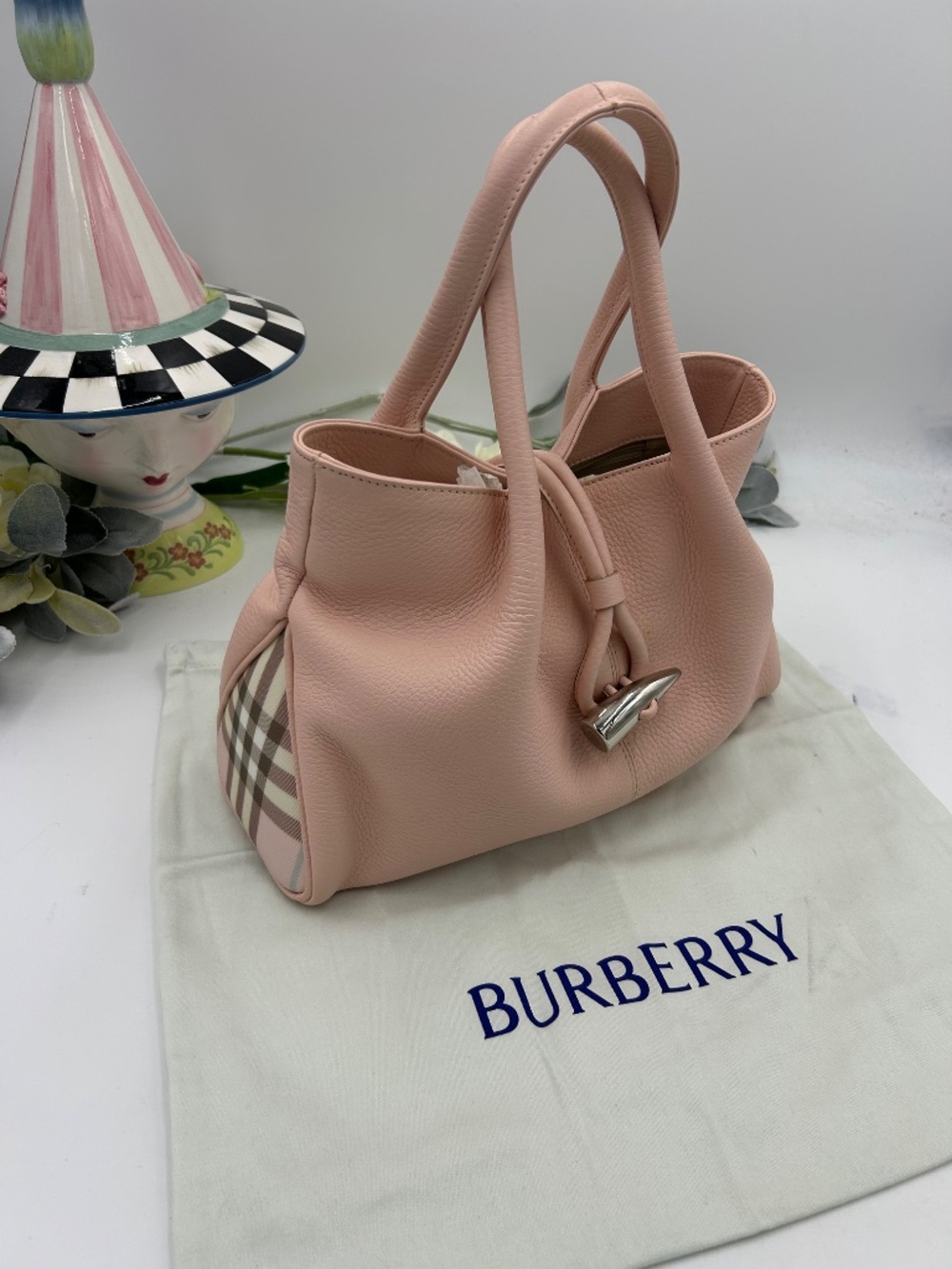 ***************Women’s Burberry London Pink Calfskin Leather Small Loop Tote Bag - Picture 5 of 15